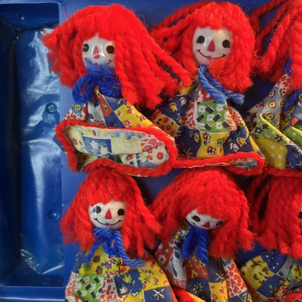 Vtg Radiant Holiday Christmas Lights Rag Doll Girl Red Felt Hair in Box Read‎